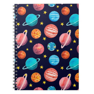 Hand drawn watercolor seamless square Space patter Notebook