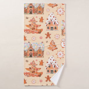 Hand drawn watercolour seamless pattern of gingerb bath towel