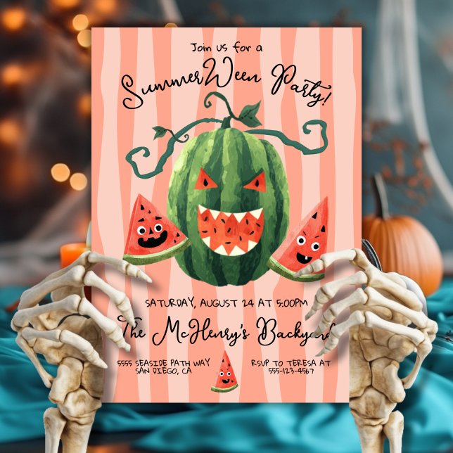 Hand drawn Watermelon Pumpkin SummerWeen Party Invitation (Creator Uploaded)