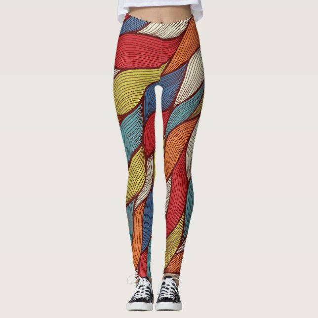Hand-Drawn Waves: Abstract Seamless Background. Leggings (Front)
