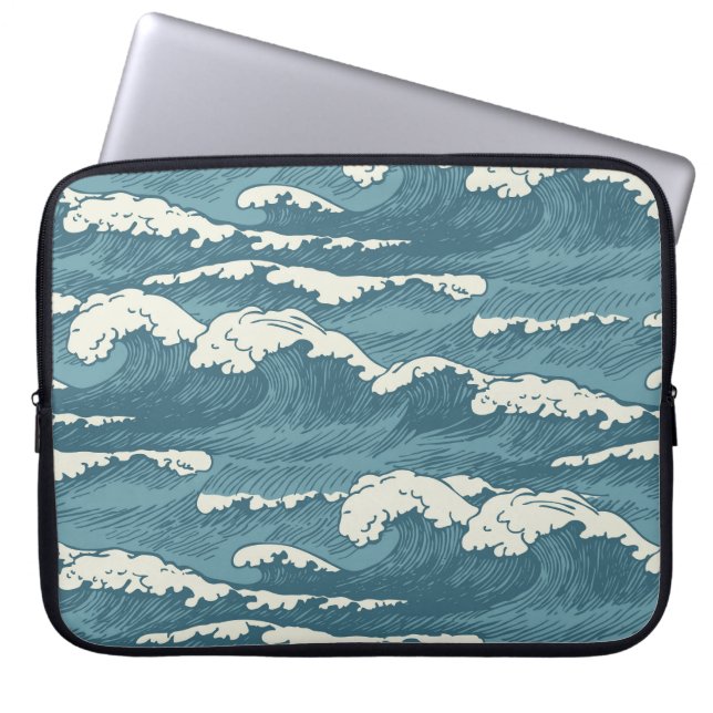Hand-Drawn Waves Retro Vintage Pattern Laptop Sleeve (Front)