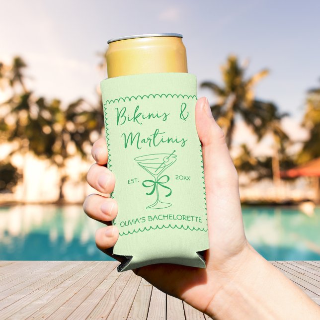Hand Drawn Wavy Bikinis & Martinis Bachelorette Seltzer Can Cooler (Hand Drawn Wavy Bikinis & Martinis Bachelorette Seltzer Can Cooler)