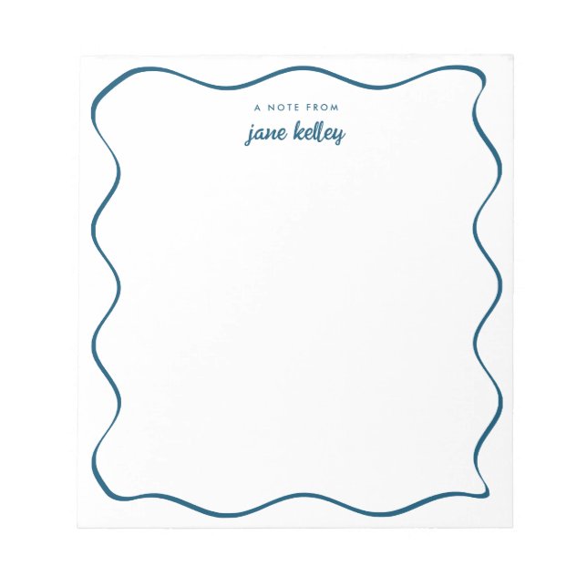 Hand Drawn Wavy Border Blue Personalised Notepad (Front)