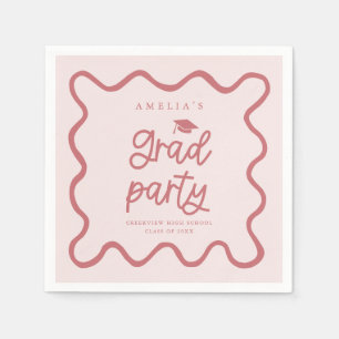 Hand Drawn Wavy Line Blush Pink Grad Party Napkin