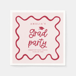Hand Drawn Wavy Line Red Grad Party Napkin