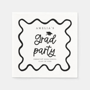 Hand Drawn Wavy Line White Grad Party Napkin