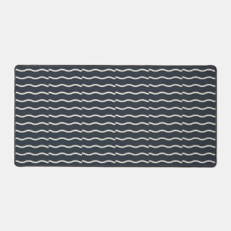 Hand-Drawn Wavy Ticking Stripe | Deep Charcoal Desk Mat