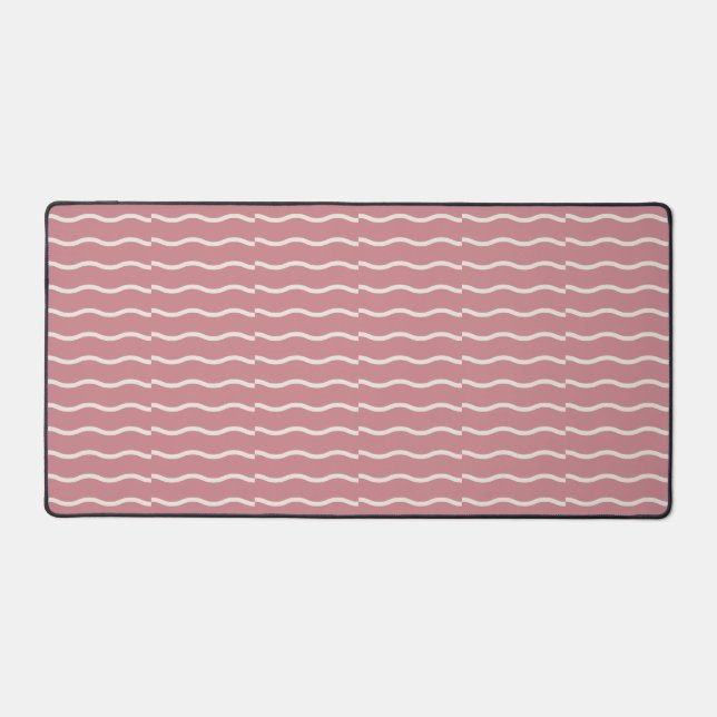 Hand-Drawn Wavy Ticking Stripe | Dusty Rose Desk Mat (Front)
