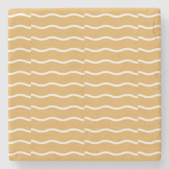 Hand-Drawn Wavy Ticking Stripe | Muted Ochre Stone Coaster (Front)
