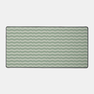 Hand-Drawn Wavy Ticking Stripe | Pale Sage Desk Mat