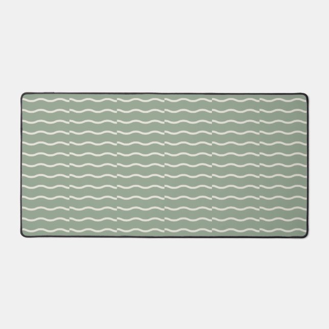 Hand-Drawn Wavy Ticking Stripe | Pale Sage Desk Mat (Front)