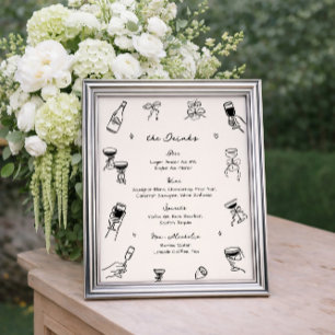 Hand Drawn Wedding Bar Drink Menu Poster