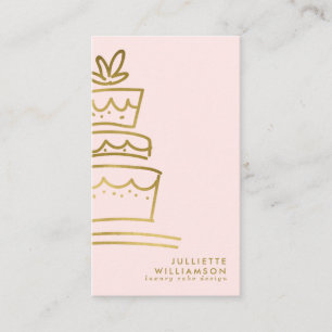 Hand Drawn Wedding Cake Blush & Gold Business Card