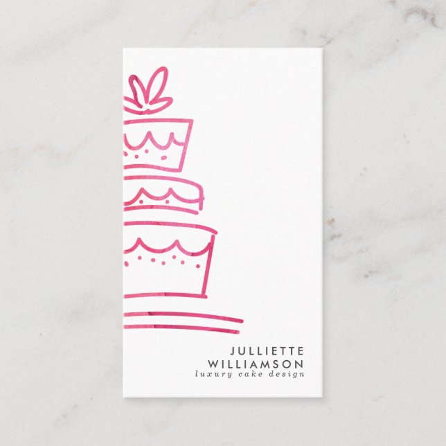 Hand Drawn Wedding Cake Watercolor Business Card (Front)