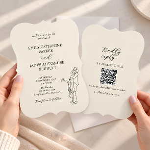 Hand Drawn Wedding Couple Sketch QR Invitation