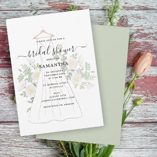 Hand Drawn Wedding Dress Floral Bridal Shower Invitation