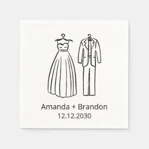 Hand Drawn Wedding Dress Tux Napkin
