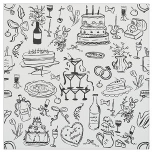 hand drawn wedding marriage champagne fountain fabric