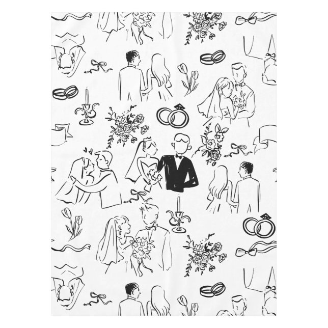 hand drawn wedding marriage engagement proposal tablecloth (Front)