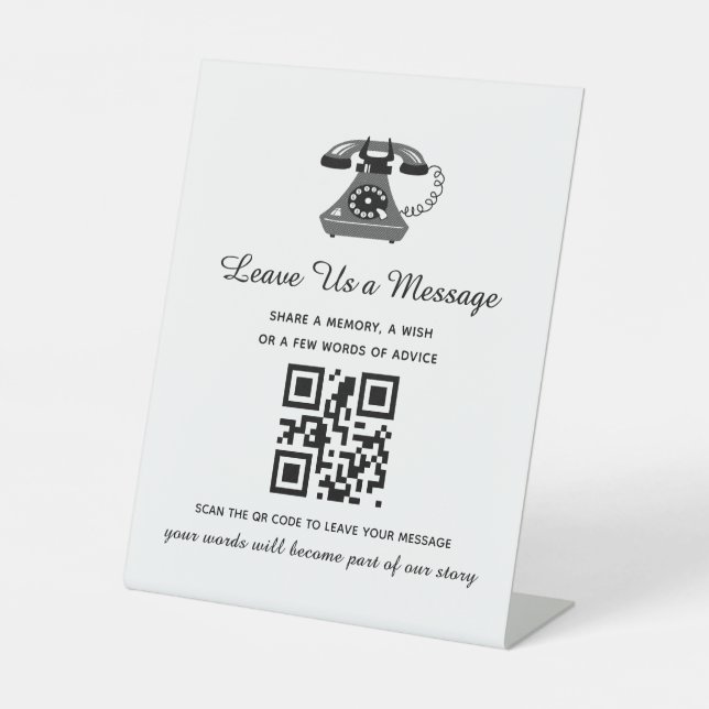 Hand Drawn Wedding Message QR Code Pedestal Sign (Front)