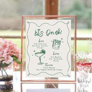 Hand drawn wedding Signature Cocktails Drink Table Poster