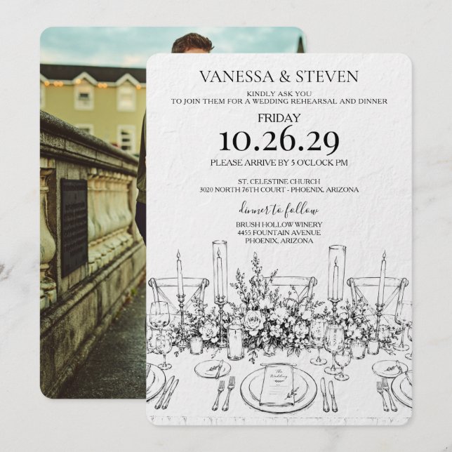 Hand Drawn Wedding Table Rehearsal Dinner Invitation (Front/Back)