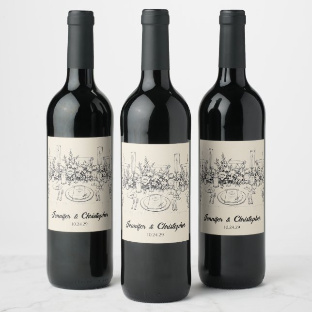 Hand Drawn Wedding Table Wine Label (Bottles)