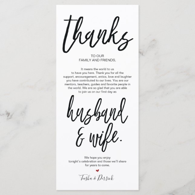 Hand drawn Wedding Thank you Place Setting Card (Front)