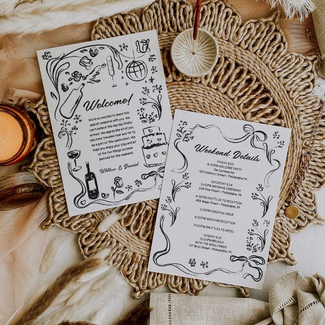 Hand Drawn Wedding Welcome Itinerary Card (Creator Uploaded)
