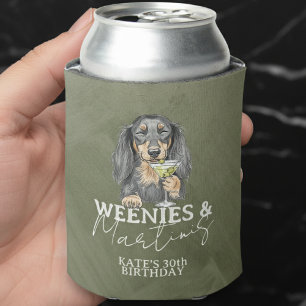 Hand Drawn Weenies and Martinis Dachshund Can Cooler
