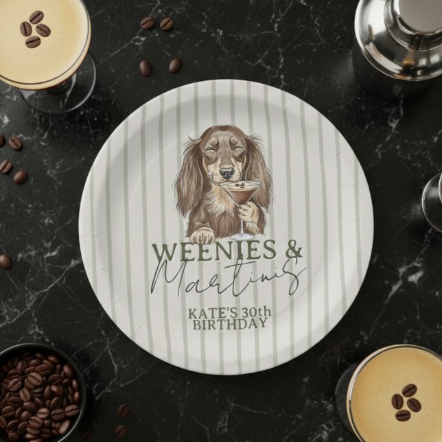 Hand Drawn Weenies and Martinis Dachshund Paper Plate (Hand Drawn Weenies and Martinis Dachshund Paper Plates)