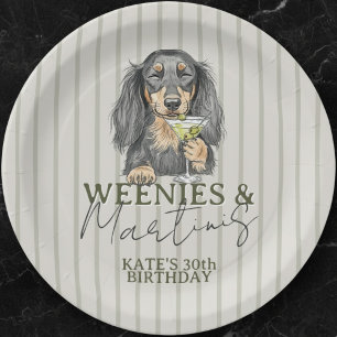 Hand Drawn Weenies and Martinis Dachshund Paper Plate