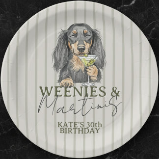 Hand Drawn Weenies and Martinis Dachshund Paper Plate