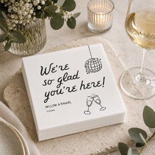 Hand Drawn We're So Glad You're Here Wedding Napkin