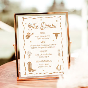 Hand Drawn Western Bridal Shower Drink Menu Bar Poster
