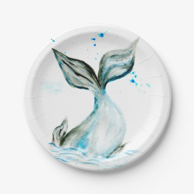 Hand drawn whale tail paper plate (Front)