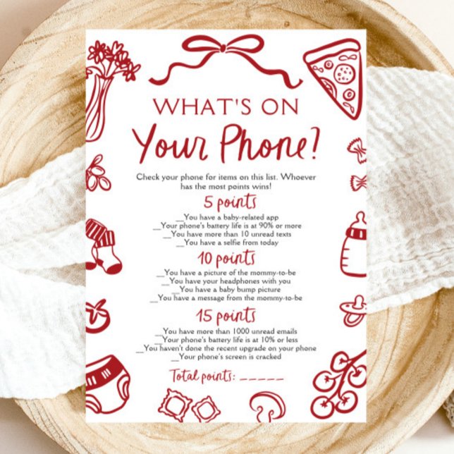 Hand Drawn What's on Your Phone Baby Shower Game Invitation (Hand Drawn What's on Your Phone Baby Shower Game)