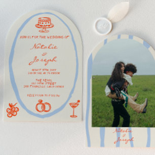 Hand Drawn Whimsical Arched Unique Photo Wedding Invitation
