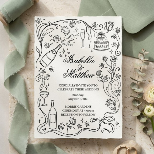 Hand Drawn Whimsical Black and Wedding Invitation (Creator Uploaded)