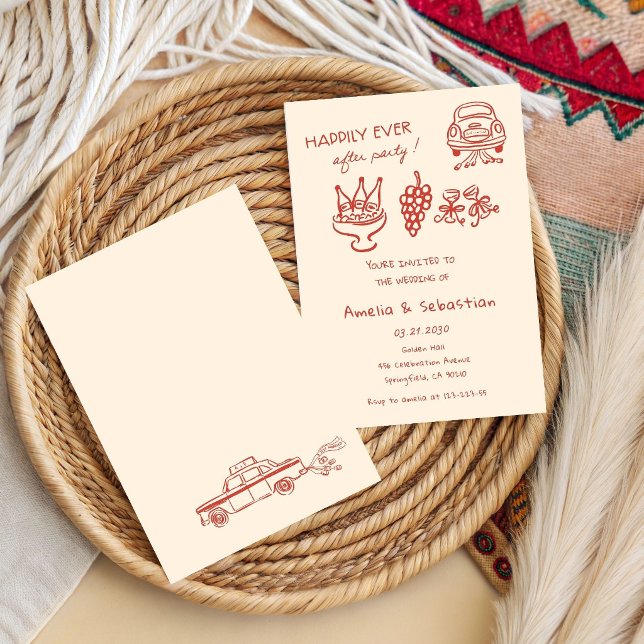 Hand Drawn Whimsical Black Wedding Doodle  Invitation (Creator Uploaded)