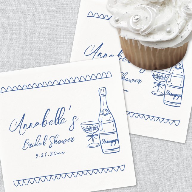 Hand Drawn Whimsical Blue Bridal Shower Napkin (Hand Drawn Whimsical Blue Bridal Shower Napkins)