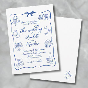 Hand Drawn Whimsical Blue Wedding Invitation