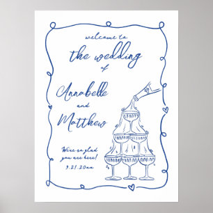 Hand Drawn Whimsical Blue Wedding Welcome Sign