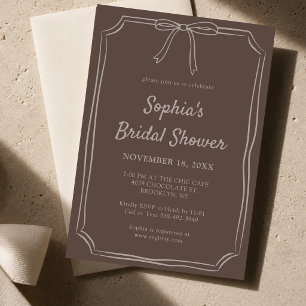 Hand Drawn Whimsical Bow Brown Bridal Shower Invitation