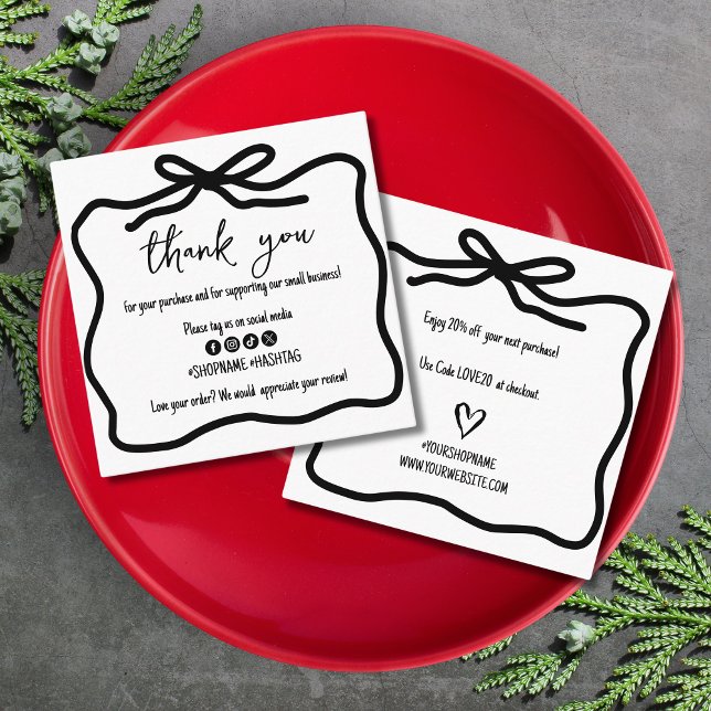 Hand Drawn Whimsical Bow Small Business Thank You  Square Business Card (Creator Uploaded)