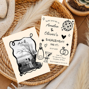 Hand Drawn Whimsical Champagne Disco Engagement Invitation
