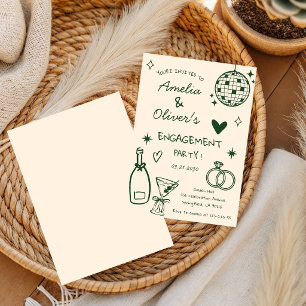 Hand Drawn Whimsical Champagne Disco Engagement Invitation