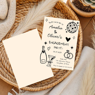 Hand Drawn Whimsical Champagne Disco Engagement Invitation