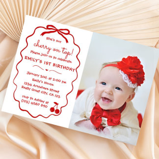 Hand drawn Whimsical Cherry On Top Photo Invitation