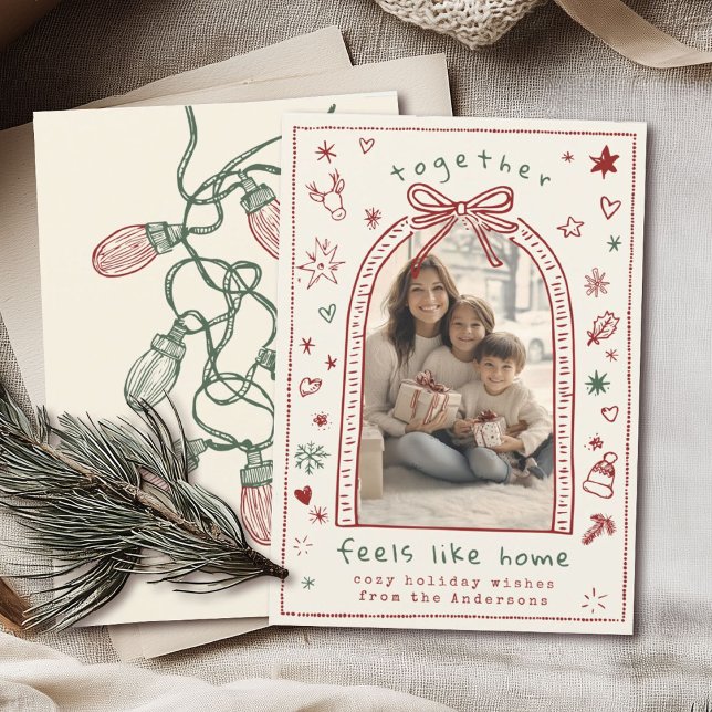 Hand Drawn Whimsical Christmas Bow Doodle Photo Holiday Card (Creator Uploaded)